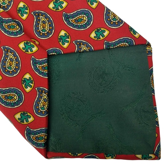 Tommy Hilfiger Tie Vintage 90s Red Blue Paisley Silk Necktie Classic Designer - Picture 2 of 3